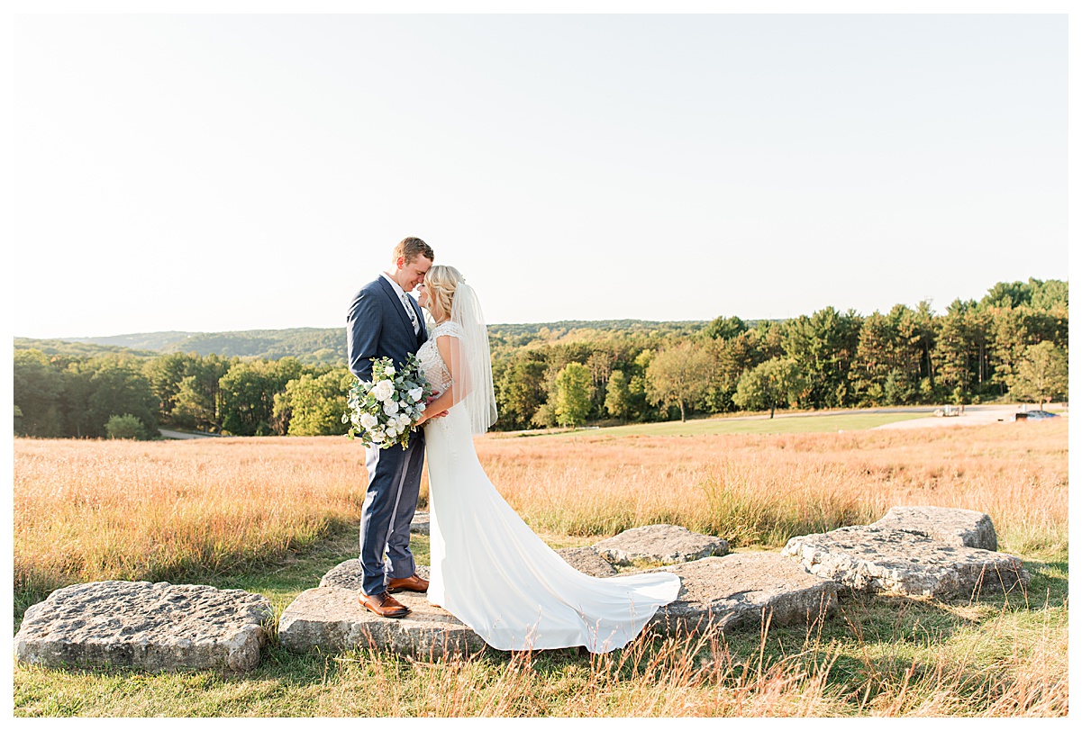 bride and groom at pope farm by morgan madeleine photography, wisconsin wedding photographer