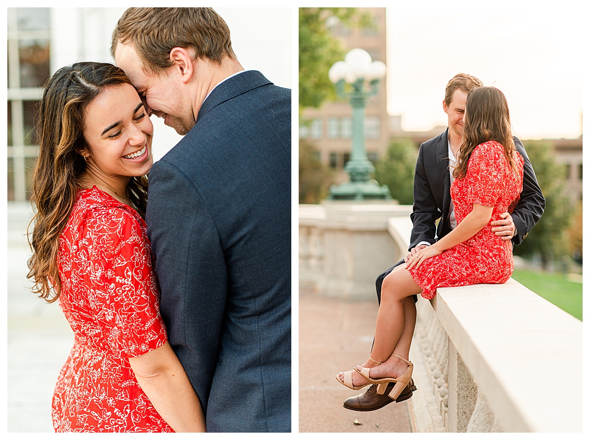 engagement photos at the capitol square downtown madison by wisconsin wedding photographer morgan madeleine photography