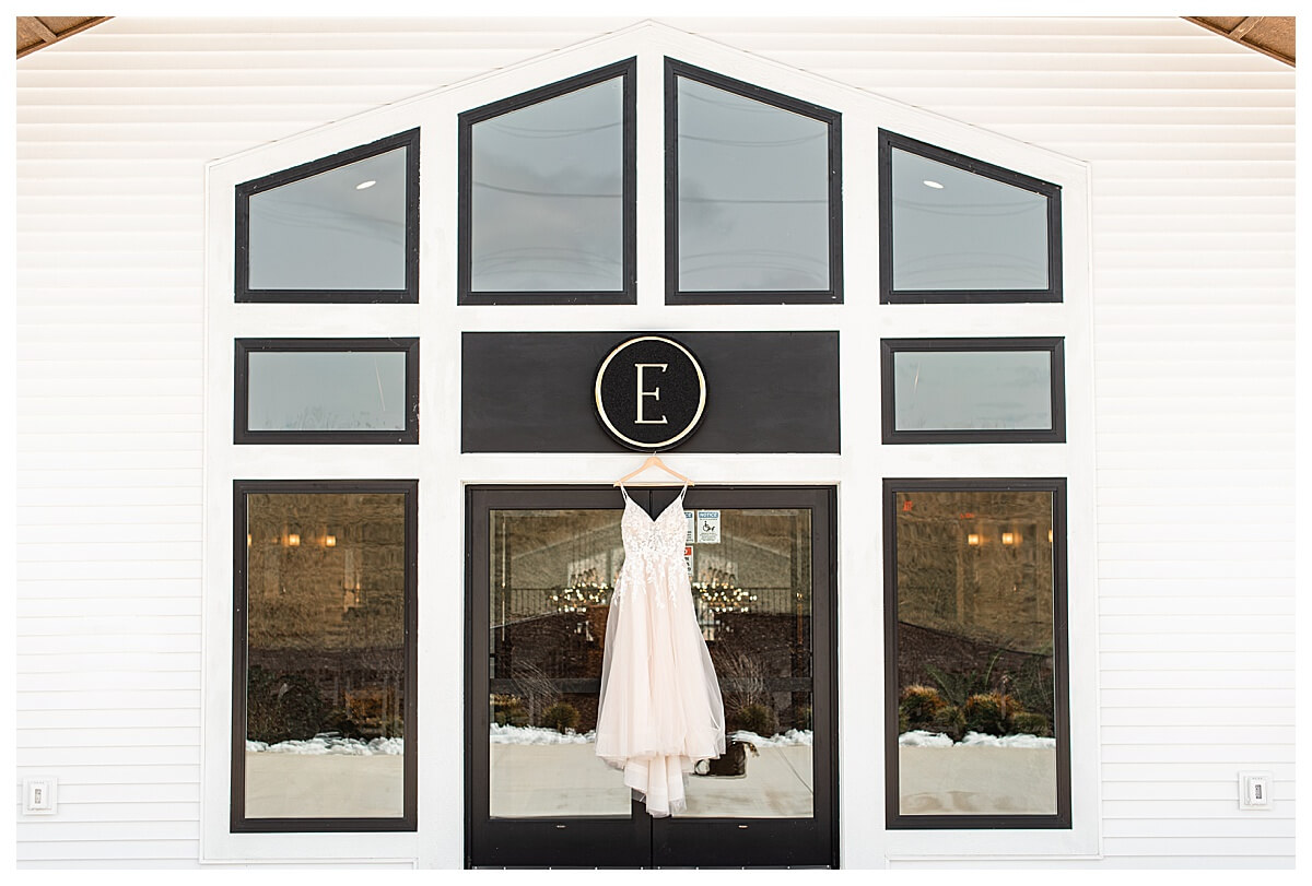 dress hanging on the front of the eloise wedding venue