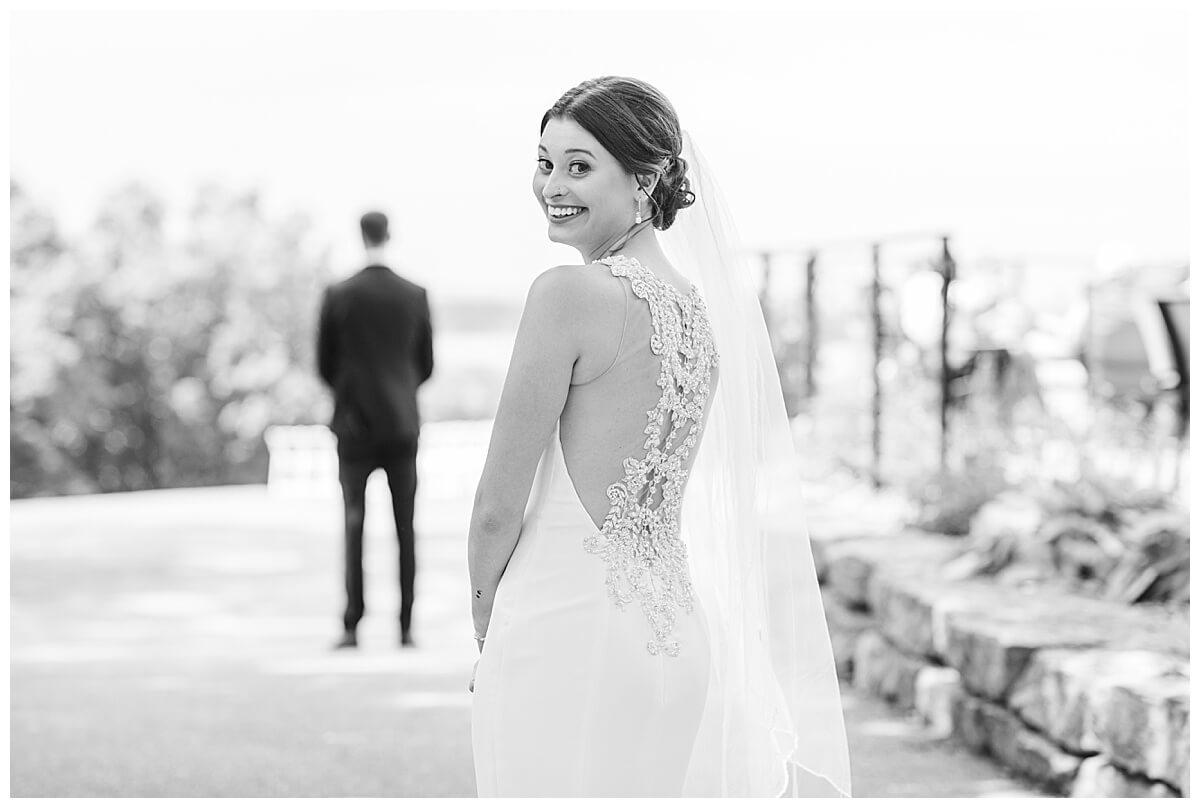 first look between bride and groom at a blackhawk country club wedding