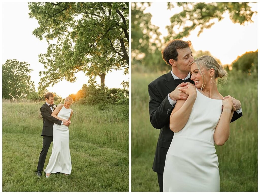Mt Horeb wedding photographers capturing golden light with a bride and groom