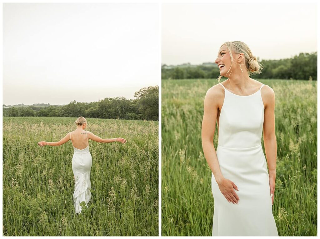 Bridal portraits during golden hour portraits at The Eloise Mt Horeb wedding venue