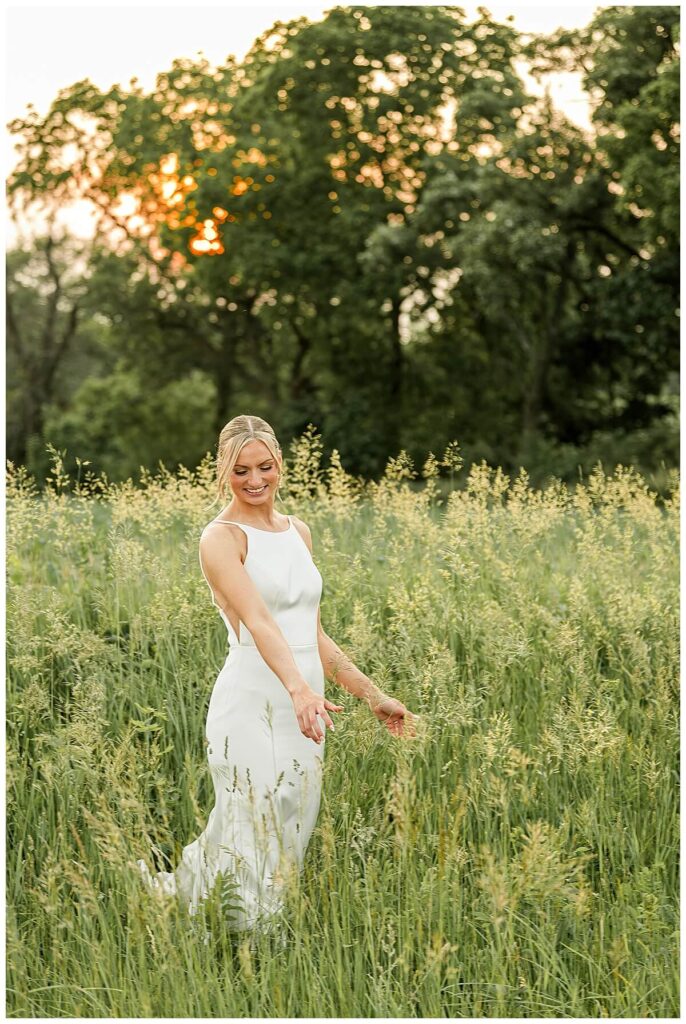 Bride golden hour portraits at The Eloise Mt Horeb wedding venue